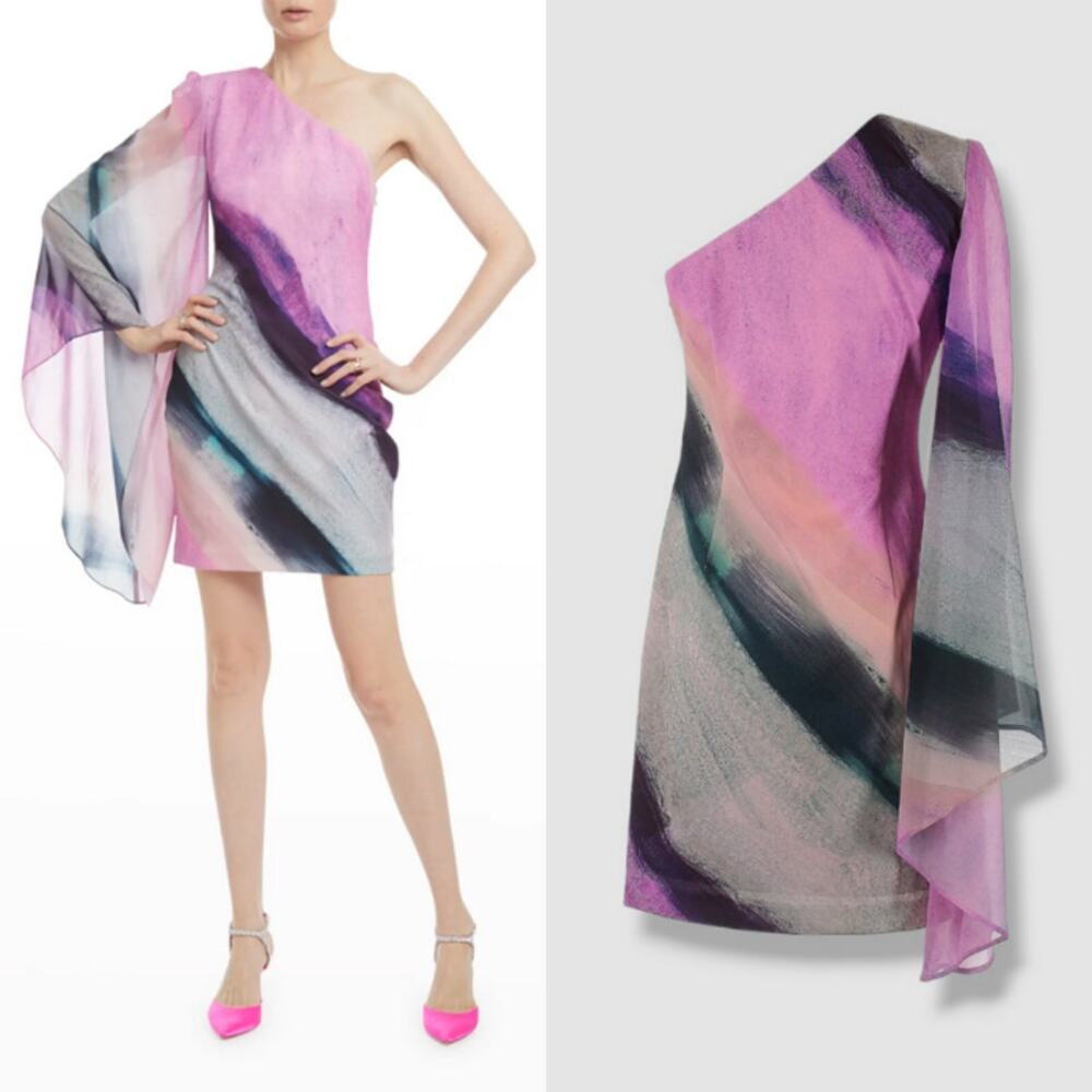 ONE33 Social Women's Pink One-Shoulder Cape Sleeve Mini Dress Formal‎ Party